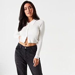 Ribbed Polo Cardigan Tops for Women